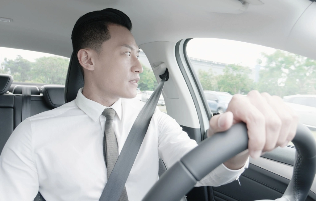 airport limo driver behind the wheel